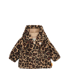 Steiff Baby Sesame leopard-print faux-fur jacket with hood, button fastening and bear badge detail