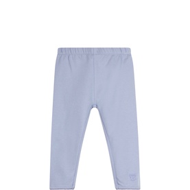 Steiff Thistle Down baby leggings in pale blue, elasticated waist, small logo patch at hem, flat lay view