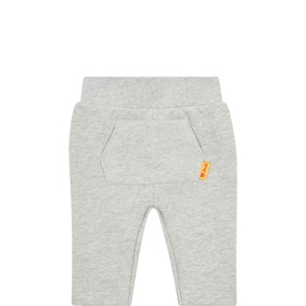 Steiff Drizzle Melange baby sweat bottoms with elasticated waist, front pocket, and orange logo tab detail.