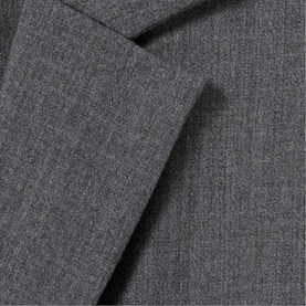 Claude Pierlot Womens French Dress in mottled grey woven fabric, close-up detail of lapel and draped fabric texture