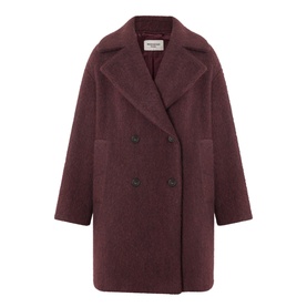 Max Mara Weekend bordeaux double-breasted wool-blend coat with wide lapels, drop shoulders, and patch pockets