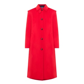 Max Mara Weekend red wool blend single-breasted longline coat with point collar and gold-tone buttons