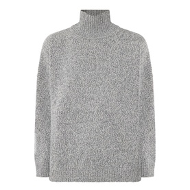 Max Mara Weekend Borgia High Neck Sweater in medium grey, 100% wool with ribbed trims, long sleeves, and straight hemline