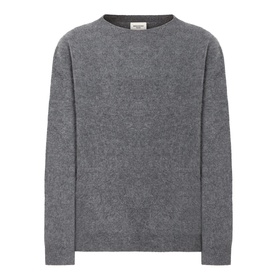 Max Mara Weekend dark grey wool-cashmere crew neck knit sweater with long sleeves, relaxed fit and ribbed cuffs and hem