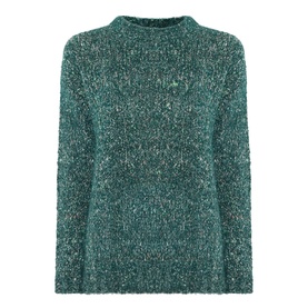 Max Mara Weekend Hobby Knitted Sweater in dark green; crew neck, dropped shoulders, long sleeves, textured boucle knit with ribbed trims