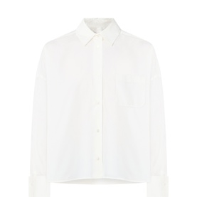 Max Mara Weekend Odvatta Boxy Shirt in white cotton, featuring pointed collar, chest patch pocket, long sleeves, and button fastenings