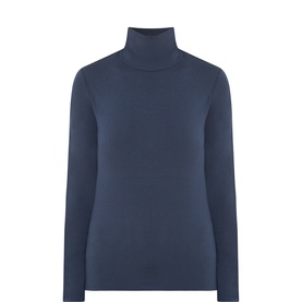 Max Mara Weekend navy turtleneck top, long-sleeved, fitted silhouette in smooth viscose-elastane fabric