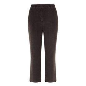 Max Mara Weekend dark brown cotton corduroy cropped kick-flare trousers with high waist and front pockets