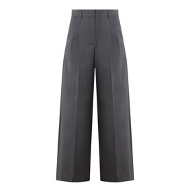 Max Mara Weekend dark grey virgin wool wide-leg trousers with high waist, front pleats, and side pockets