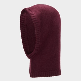 Soft Goat Chunky Knit Balaclava in Bordeaux, 100% cashmere with ribbed trim, pull-over style
