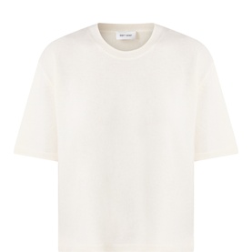 Soft Goat Feather White cashmere T-shirt, relaxed boxy fit with short sleeves and crew neckline