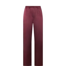 Soft Goat bordeaux wool-silk blend trousers with elasticated waist and wide-leg silhouette, satin finish