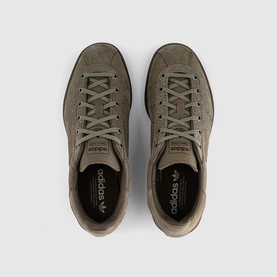 Adidas men's trainers in Blanch Brown Dust Cargo, overhead view showing suede upper, tonal laces and branding on tongue