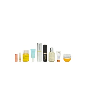 Brown Thomas beauty gift set containing nine mixed skincare and fragrance miniatures including serums, creams and a fragrance bottle