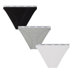 Calvin Klein Bikini Briefs 3-pack in black, white and grey heather with branded elastic waistband, cotton blend