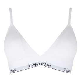 Calvin Klein white bralette with logo elastic underband and thin adjustable straps, cotton modal blend