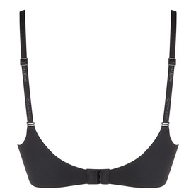 Calvin Klein Full Cup Bra in black, rear view showing adjustable straps, smooth nylon-elastane fabric and back clasp fastening.