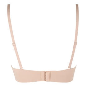 Calvin Klein Strapless Bra in Cedar, back view showing hook-and-eye fastening and adjustable straps, smooth nylon fabric