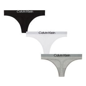 Calvin Klein thongs 3-pack in black, white and grey heather with branded elastic waistbands, cotton blend