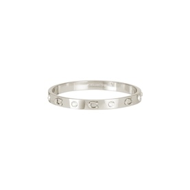 Coach Hinge Bangle Bracelet in rhodium silver tone with engraved logo detailing, hinge closure, brass and cubic zirconia construction