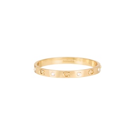 Coach Hinge Bangle Bracelet in shiny gold-tone brass with cubic zirconia stones and signature logo detailing, hinge closure
