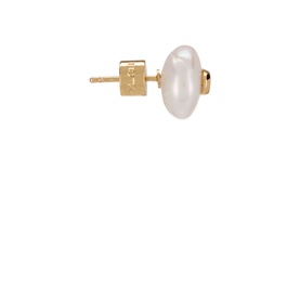 Coach Logo Pearl Stud Earring in pearl and gold-tone brass, featuring freshwater pearl front and engraved C logo square stud fastening.
