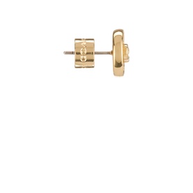 Coach Logo Coin Textured Stud Earrings in shiny gold-tone brass, showing reverse side with logo stamp and stud fastening post