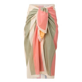 Eres Croquant Printed Sarong in multi colourblock pink, sage green and cream, with self-tie fastening, cotton-silk blend