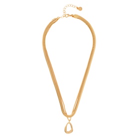 Mint Velvet gold layered herringbone chain necklace with open teardrop pendant and lobster clasp extender chain