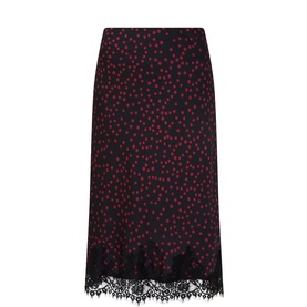 Polkadot Lace-Trim Satin Skirt