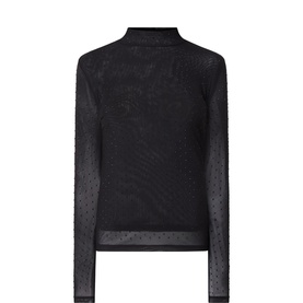 Mesh Crystal Embellished Turtleneck Top