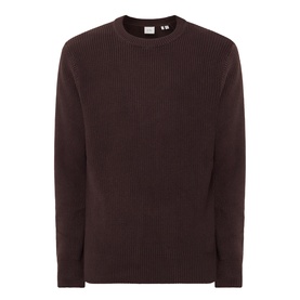 Les Deux Mole Brown cotton crew neck jumper with ribbed texture detail on body, cuffs and hem