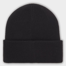 Les Deux Signature Logo Beanie Hat in black. Ribbed knit with wide turn-up cuff. 100% wool.