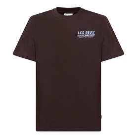 Les Deux Record Logo Back Graphic T-Shirt in Mole Brown, crew neck, short sleeves, small logo graphic on chest