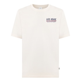Les Deux ivory cotton T-shirt with small branded chest graphic logo print, crew neck and short sleeves