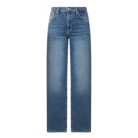Seven Jeans mid blue tapered denim jeans with five-pocket styling and slight fading detail, high waist fit