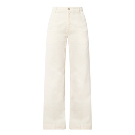 Seven Jeans Modern Dojo High-Rise Wide Leg Jeans in ecru, wide-cut legs, five-pocket style, button and fly zip fastening, belt loops