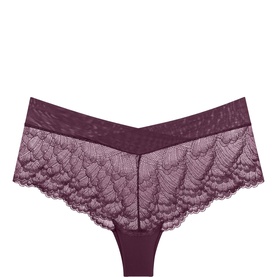 Triumph brief in Claret, featuring allover lace overlay with scalloped hem and V-shaped waistband detail
