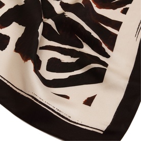 Jigsaw cream silk scarf with bold brown and black zebra-print pattern and dark border edge