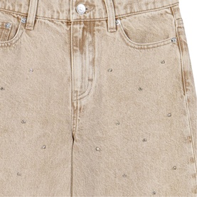Maje womenswear jeans in clear washed denim with scattered crystal embellishments, five-pocket styling and silver button fastening