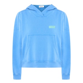 American Vintage Plizzy Logo Hoodie in Nautique Vintage, light blue cotton with neon logo print, pouch pocket and ribbed trims