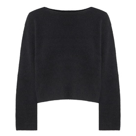 American Vintage Vitow Knitted Sweater in black, boat neckline, long sleeves, ribbed trims, cropped silhouette