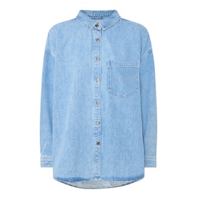 American Vintage denim shirt in Authentique Stone, relaxed fit, long sleeves, chest patch pocket, button-front fastening, 100% cotton