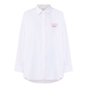 American Vintage shirt in Rayures Douceur, relaxed fit with classic collar, long sleeves, and pastel logo patch at chest