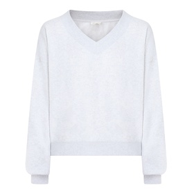 American Vintage Sweat Top in Gris Chine, V-neck, dropped shoulders, ribbed cuffs and hem, relaxed fit