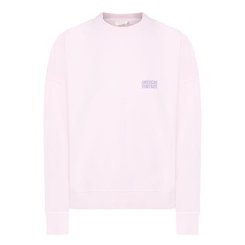 American Vintage Sweat Top in Petale Vintage pink, crew neck with small logo print on chest, relaxed fit, 100% cotton