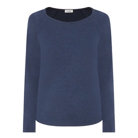American Vintage Sonoma Long-Sleeved Slub T-Shirt in Navy Blue Vintage, round neck, long raglan sleeves, straight hem, 100% cotton