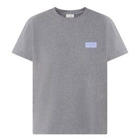 American Vintage granite chin&eacute; cotton T-shirt with short sleeves, crew neck, and small logo print on chest