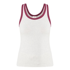 American Vintage Cribay Contrast-Trim Tank Top in Gris Chine with burgundy contrast trim, scoop neckline, sleeveless, straight hem