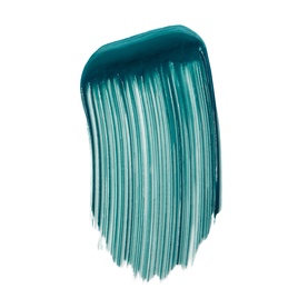 Benefit mascara swatch in Pumpd Up Teal, showing a bold teal-green textured streak with fine brush stroke lines